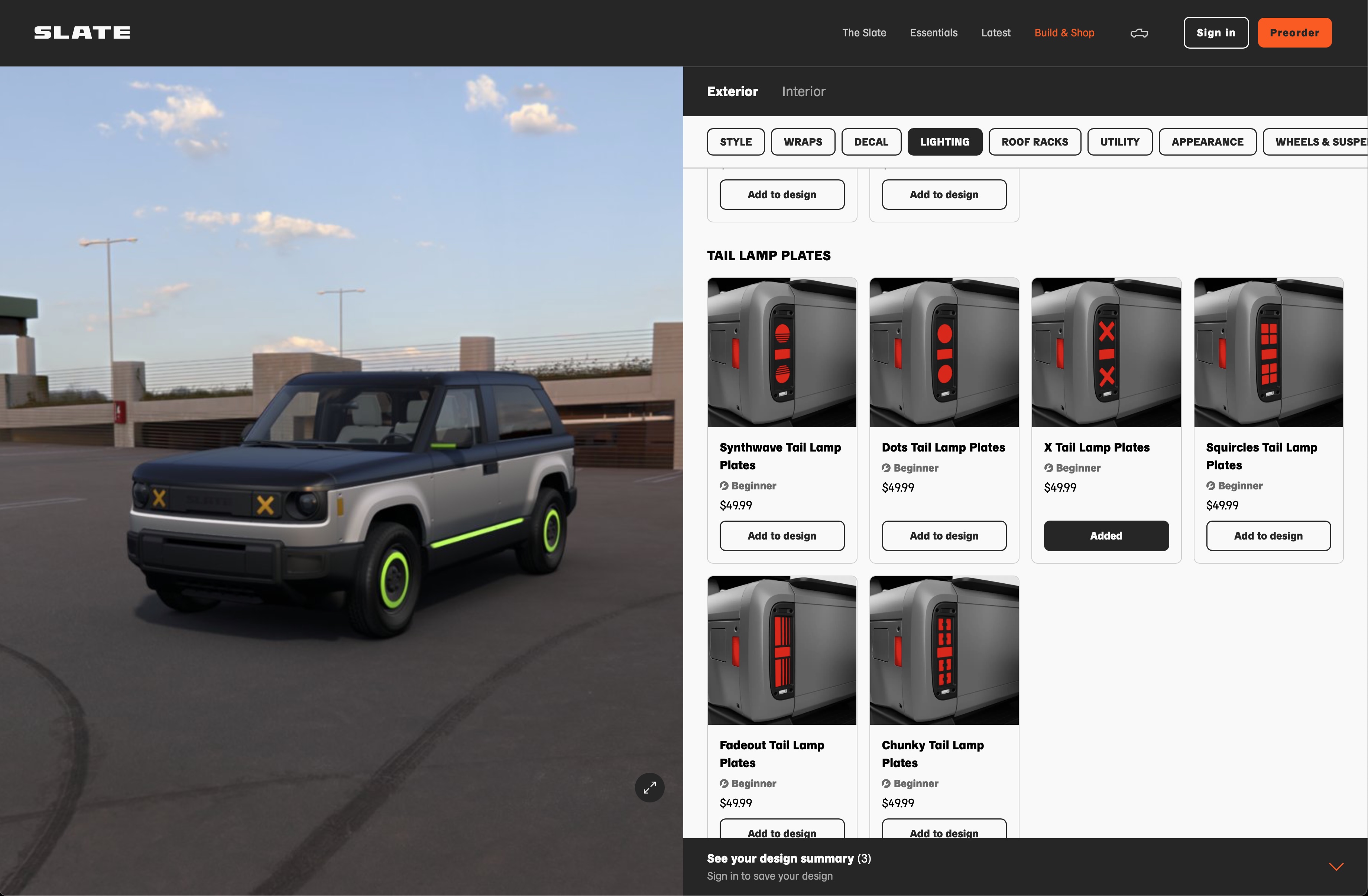 A screenshot of Slate Auto's configurator