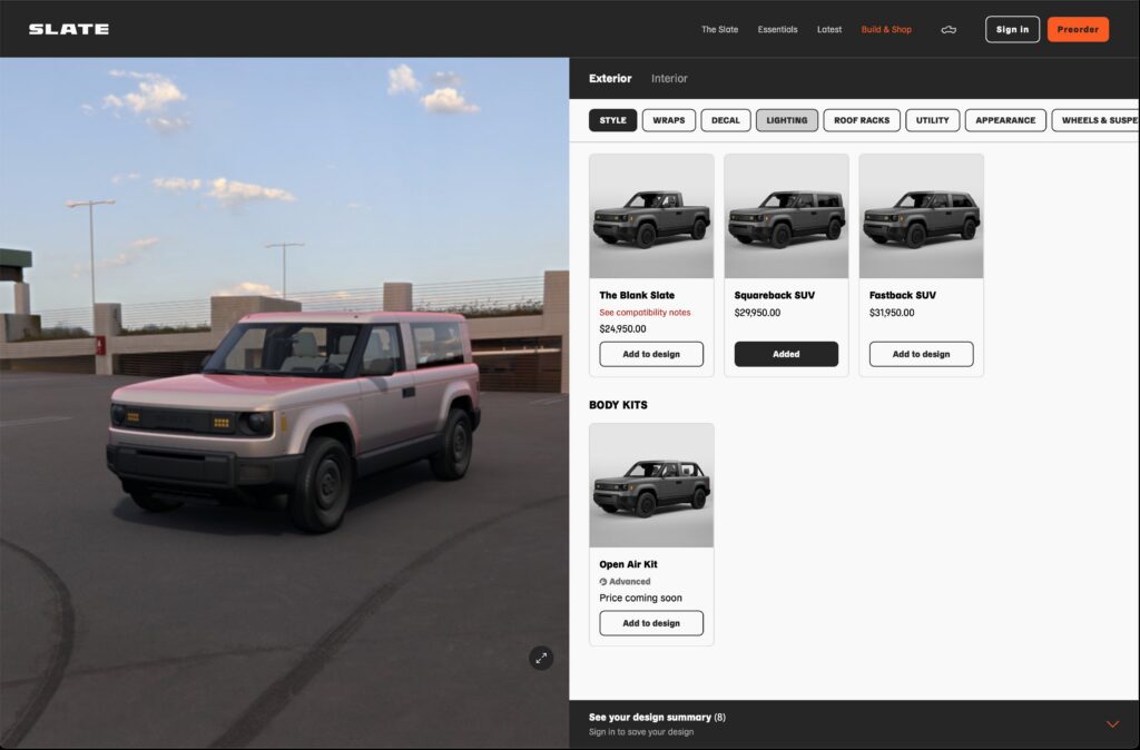 A screenshot of Slate Auto's configurator