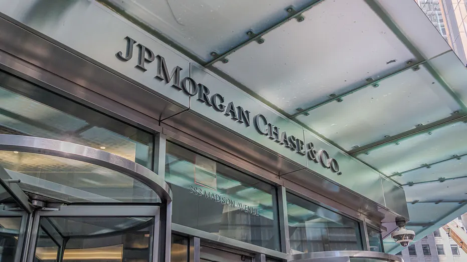 Marquee at the main entrance to the JPMorgan Chase Headquarters Building in Manhattan.