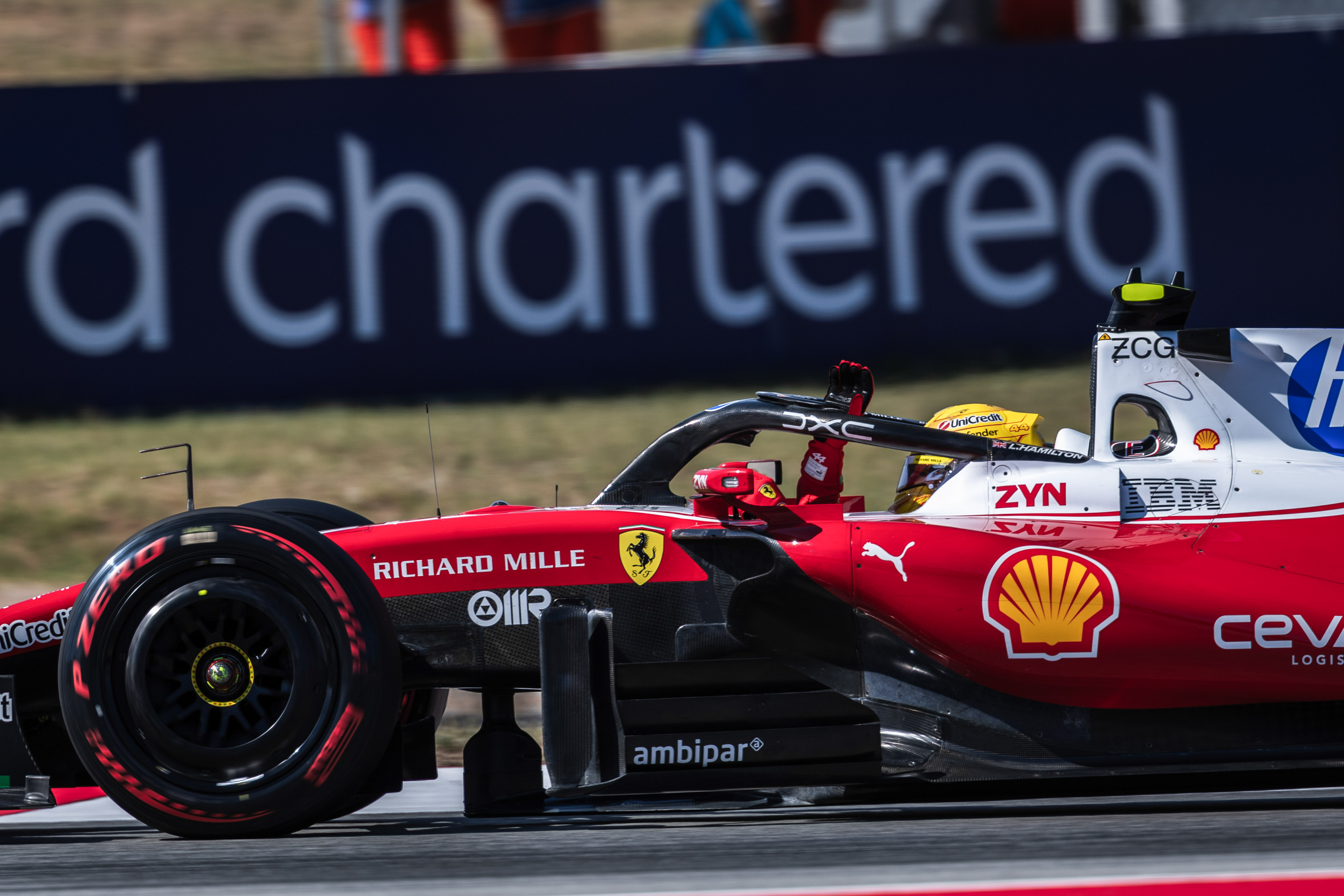 BARCELONA, SPAIN - 2026/06/13: Lewis Hamilton of Great Britain and Scuderia Ferrari HP seen during the qualifying Formula One Spanish Grand Prix. (Photo by Jay Hirano/SOPA Images/LightRocket via Getty Images)