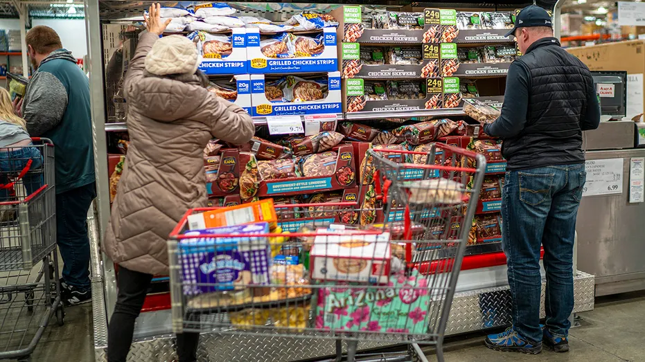 Costco shoppers in refrigerated section