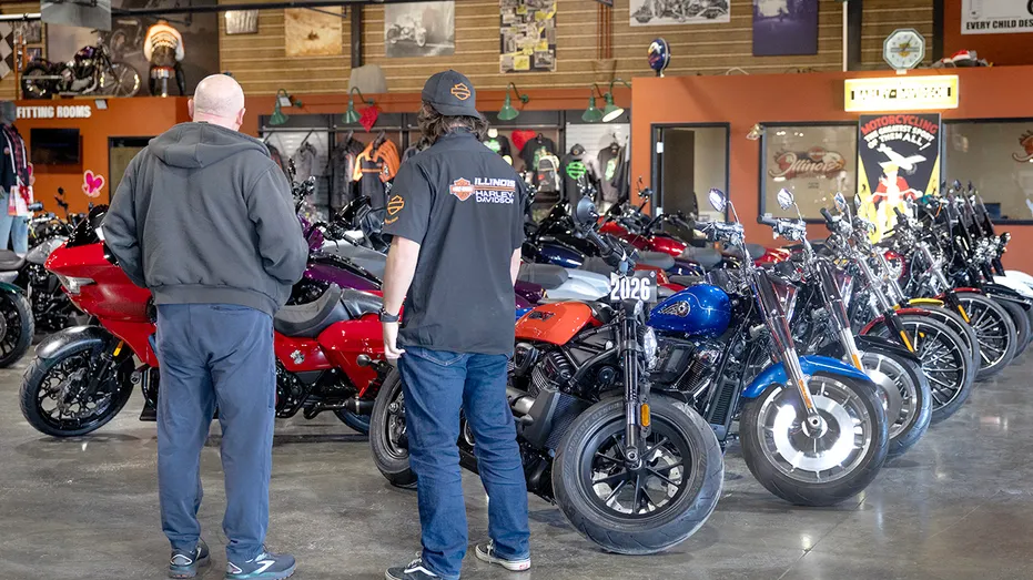 People in a Harley-Davidson store
