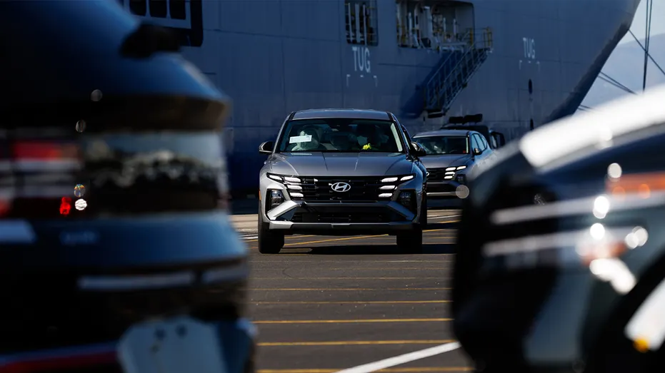hyundai vehicle waiting to be shipped at cargo ship