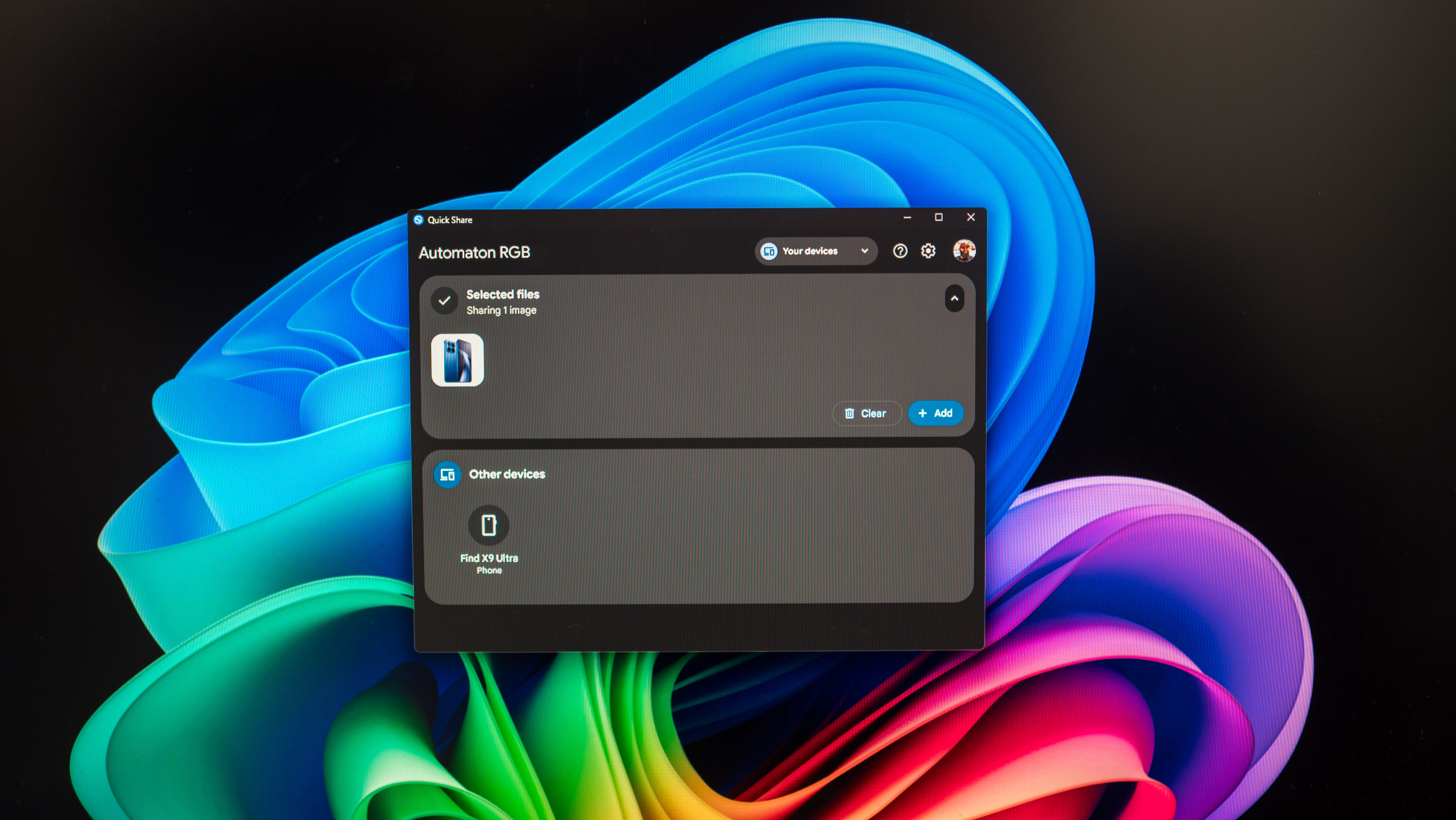 Quick Share interface on Windows