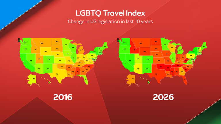 US map illustrating LGBTQ legislation changes