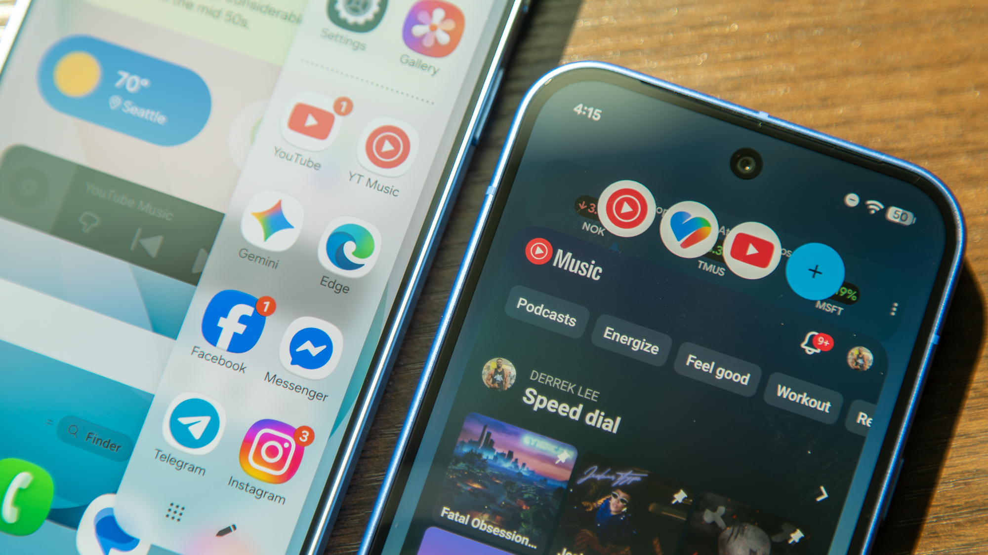 The Edge Panel on a Galaxy S26 Plus next to App Bubbles on a Pixel 10