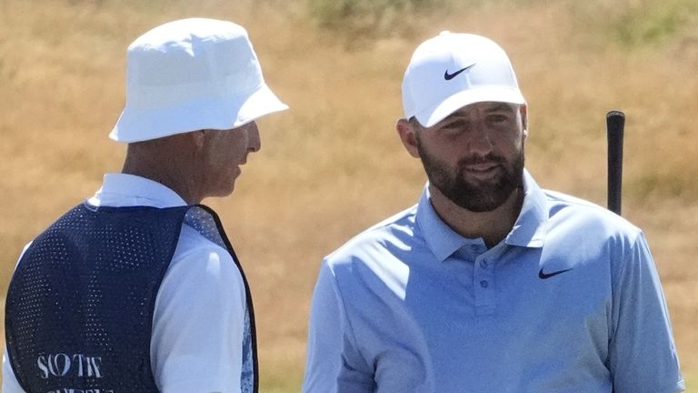 Scottie Scheffler was seen playing a practice round at Royal Birkdale on Sunday ahead of The Open