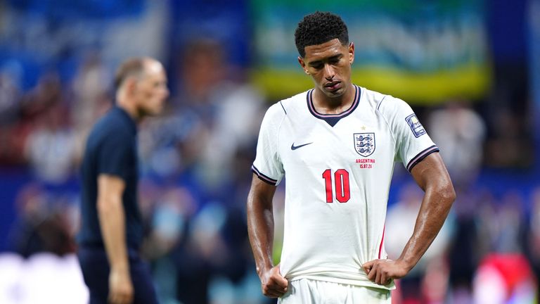 England's Jude Bellingham appears dejected following the semi-final defeat to Argentina