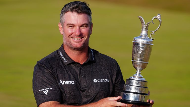 Ryan Fox of New Zealand with the Claret Jug after winning the 154th Open Championship at Royal Birkdale 