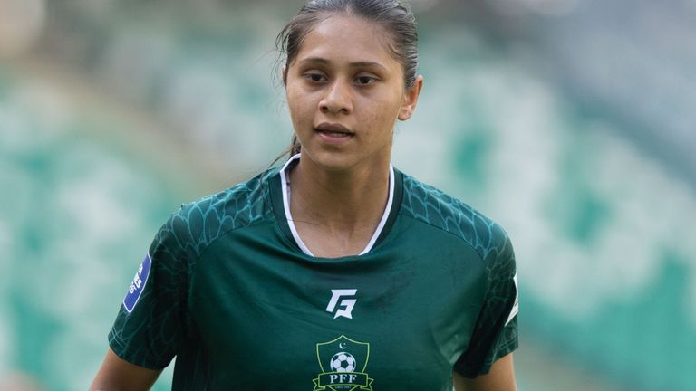 East Londoner Zahmena Malik in action for Pakistan at the FIFA Series in the Ivory Coast (credit: Pakistan Football Federation)
