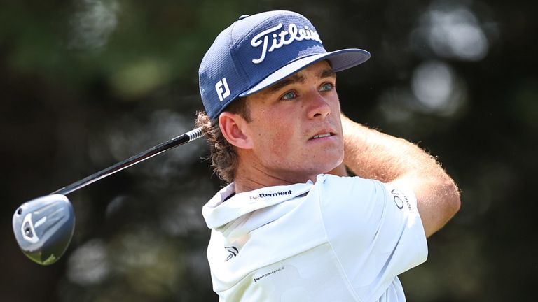 Jackson Koivun hits a tee shot during the 3M Open (Associated Press)
