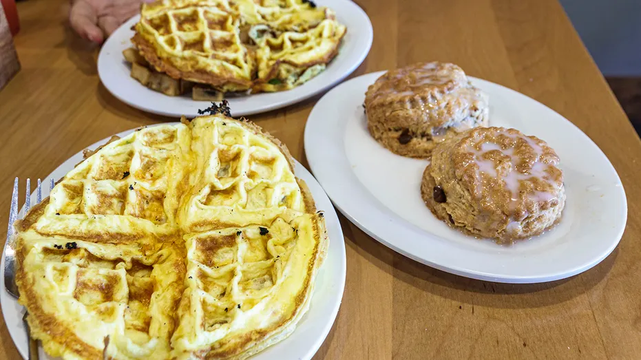 Waffles and glazed biscuits are served at Maple Street Biscuit Co.