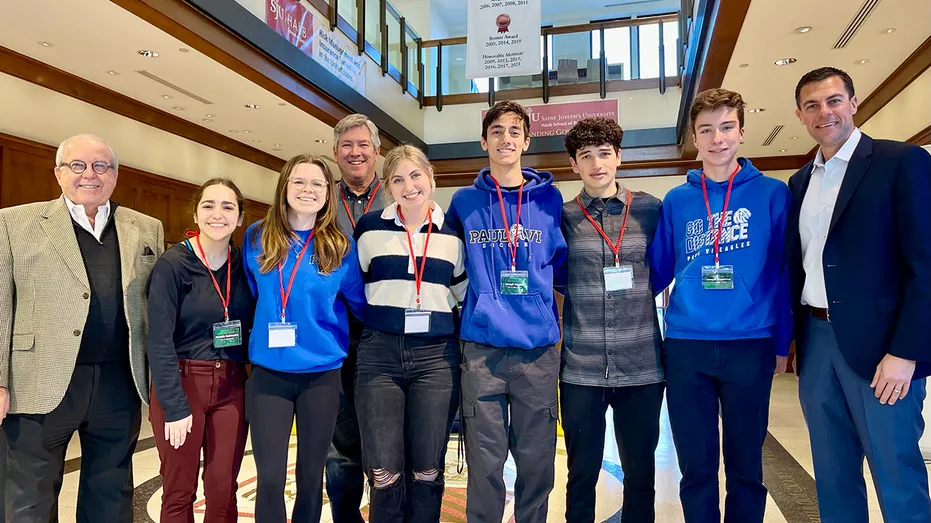 Rob Almond with students at Saint Joseph’s University in Philadelphia.