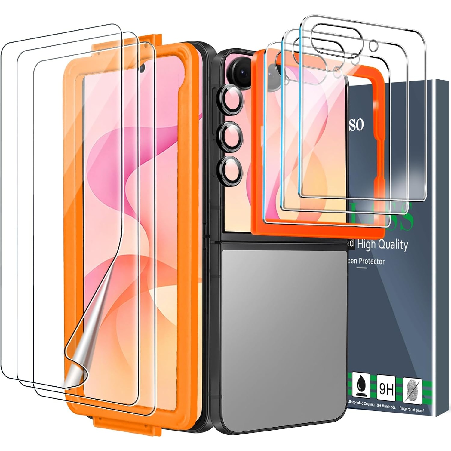 Ferilinso 3 Pack Inside Screen Protector for Samsung Galaxy Z Flip 8 with 9H Tempered Glass Back and Camera Lens Protectors