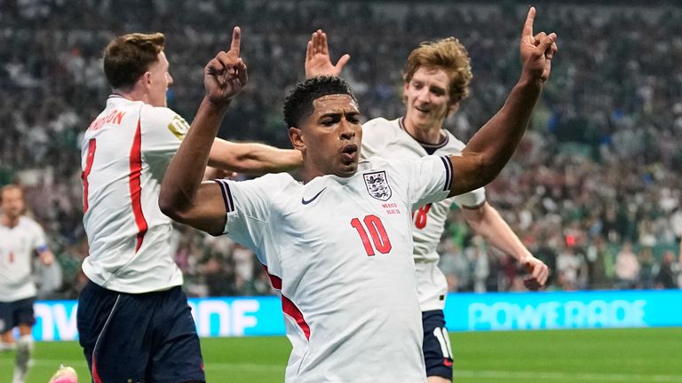 England celebrate their second goal against Mexico