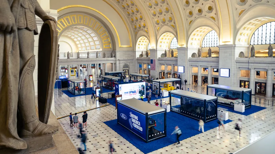 Historic Ford vehicles are displayed throughout Union Station’s Main Hall for the automaker’s