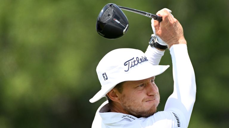 Peter Malnati hits from the 18th tee during the first round of the Rocket Classic (AP Photo/Jose Juarez)