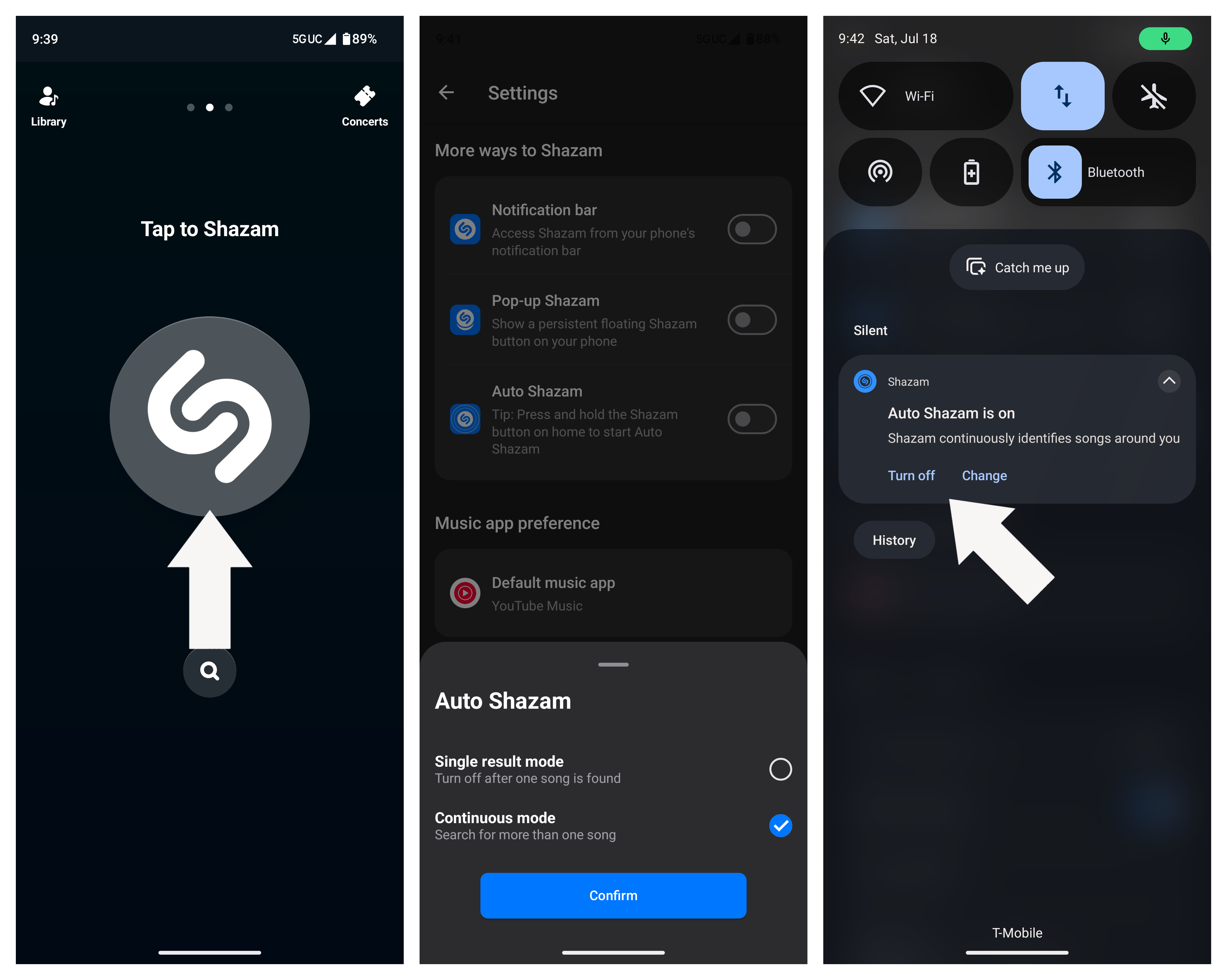 Turning on Auto Shazam