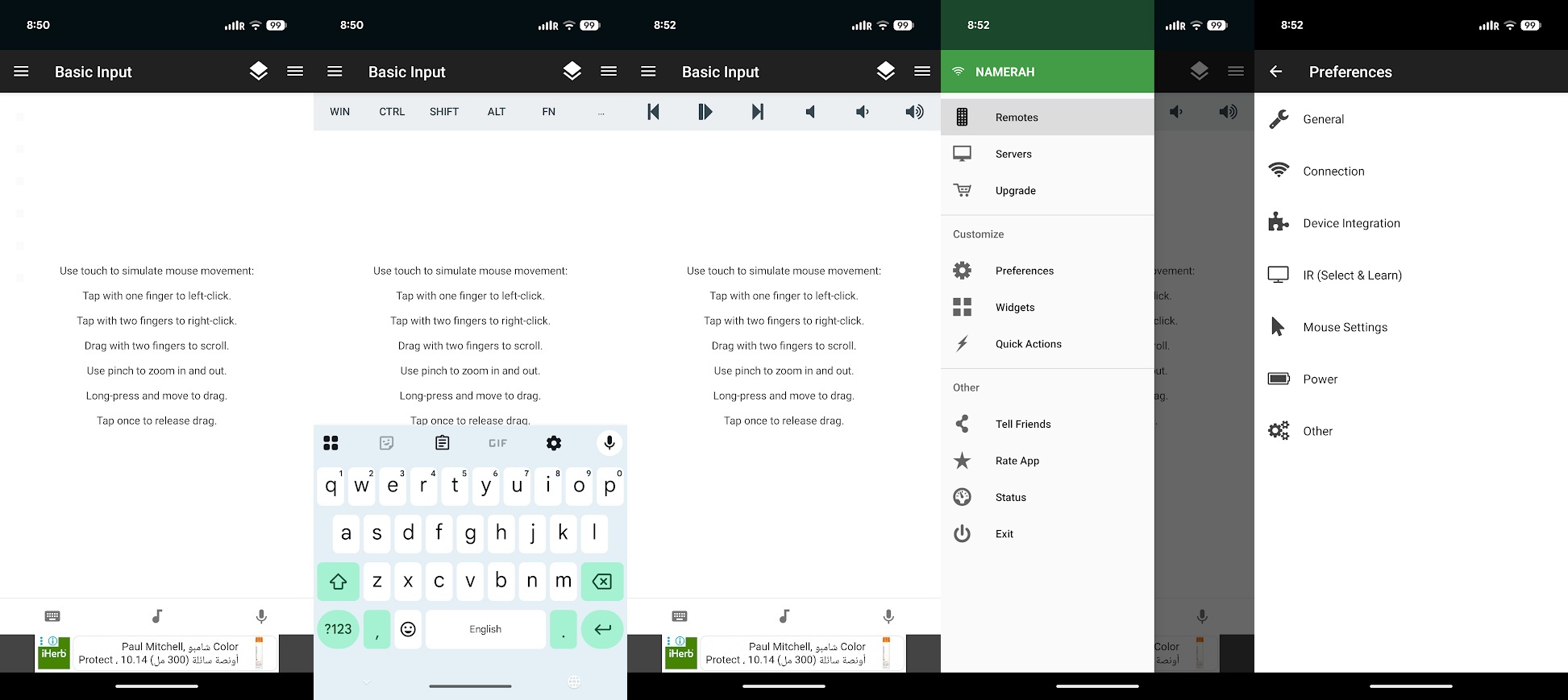 Unified Remote remote mouse app setup on Android phone