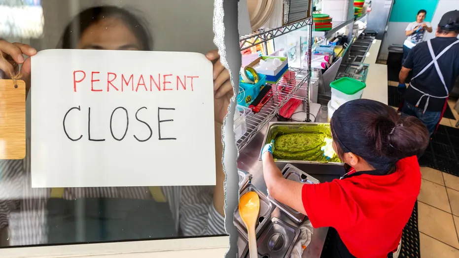 Small business workers and closure sign