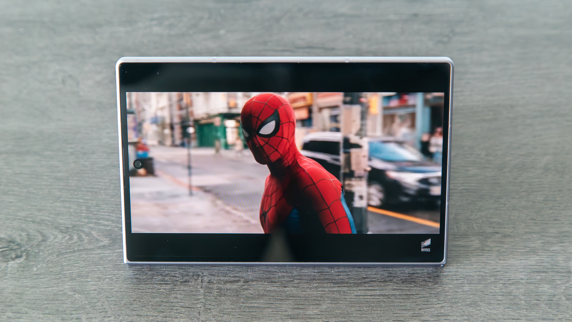 Spider-Man trailer on the Galaxy Z Fold 8 external display