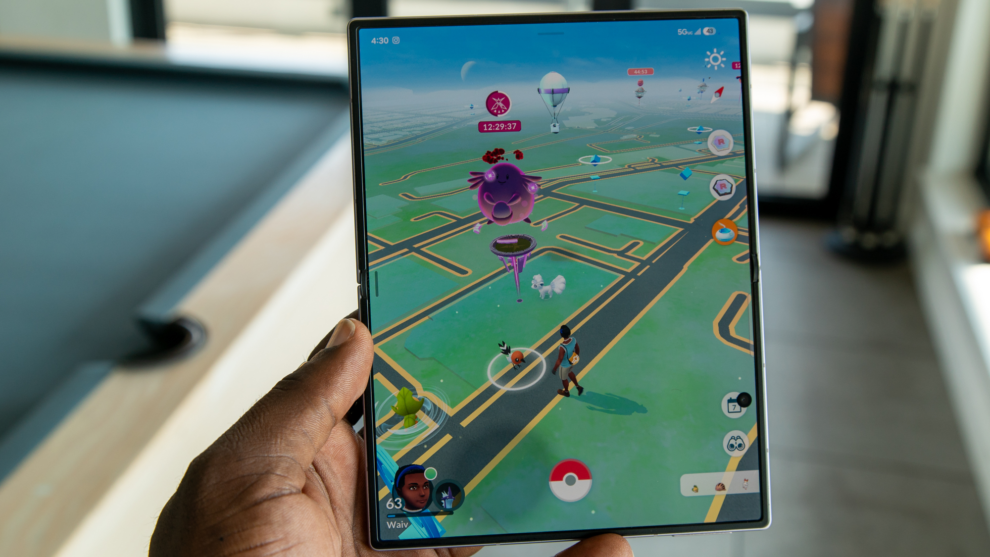 Pokémon Go on the Galaxy Z Fold 8 internal screen