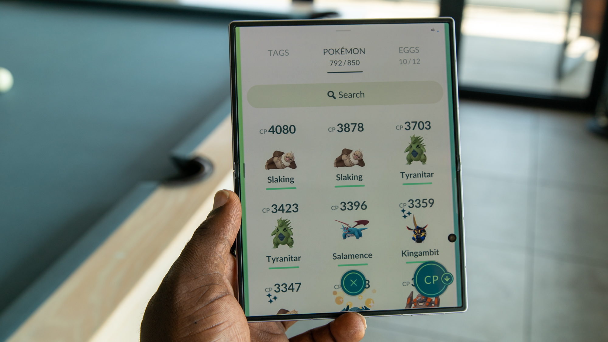 Pokémon Go on the Galaxy Z Fold 8 internal screen