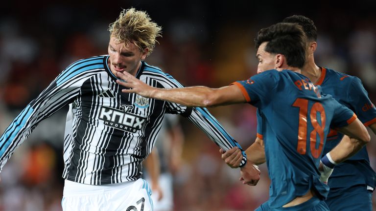 Newcastle's Nick Woltemade (left) started at the Mestalla