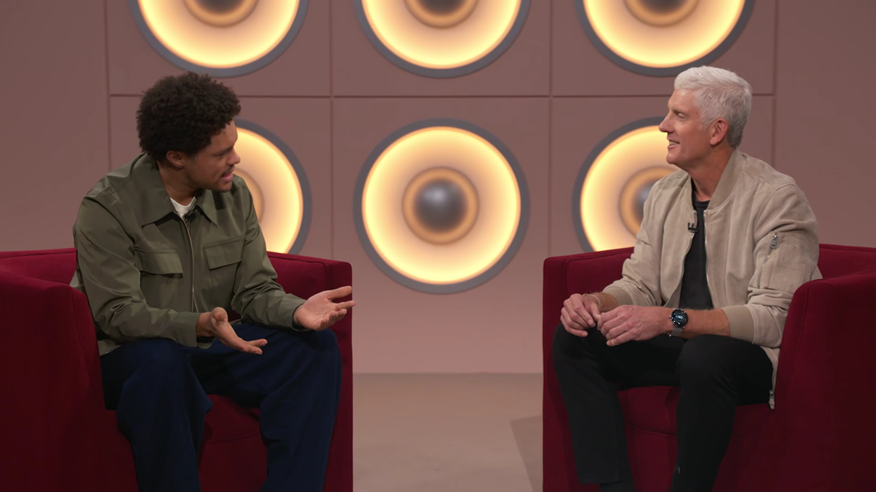 Trevor Noah and Rick Osterloh at the Made by Google Keynote