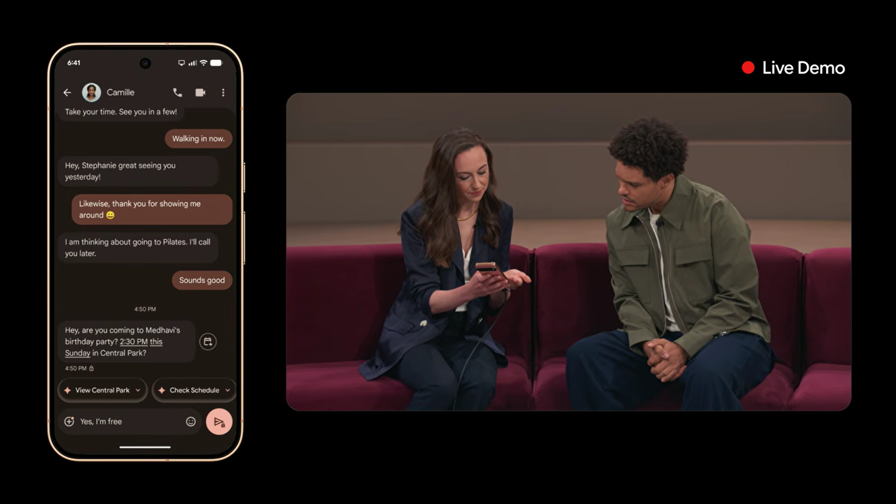 Stephanie Scott showing off Gemini Intelligence