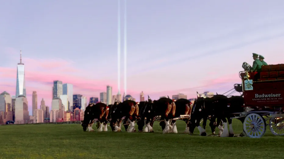 A scene from the "Respect" ad featuring Budweiser Clydesdales