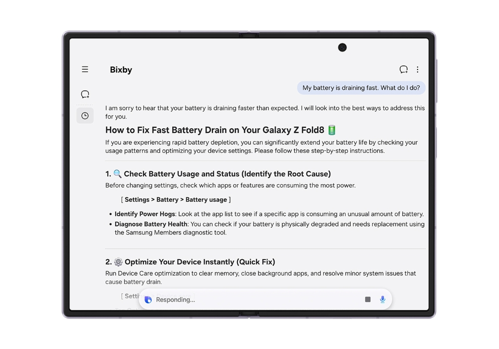 Bixby support directly in Samsung's warranty and care menu