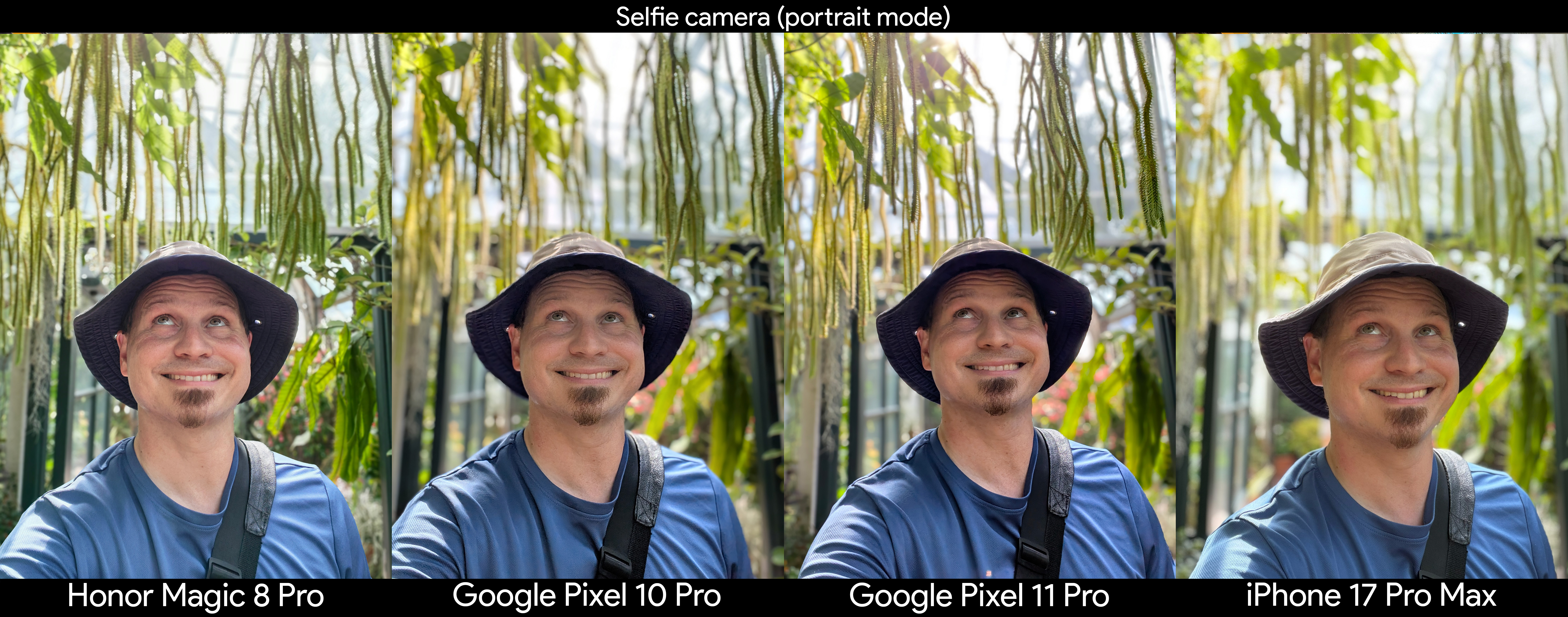 Comparing camera portrait modes between the Google Pixel 11 Pro, Pixel 10 Pro, iPhone 17 Pro Max, and Honor Magic 8 Pro