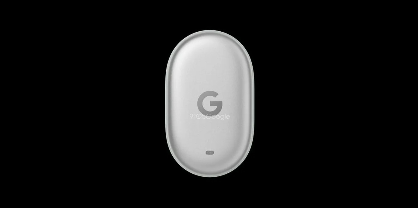 A leaked rendering of the Google Pixel Tag in white with the company's "G" logo in the center.