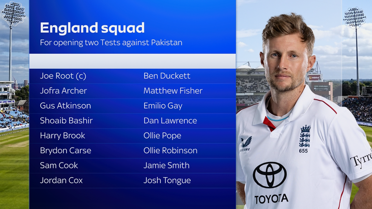 England have named a 16-man squad for the first two Tests against Pakistan, at Headingley and at Lord's
