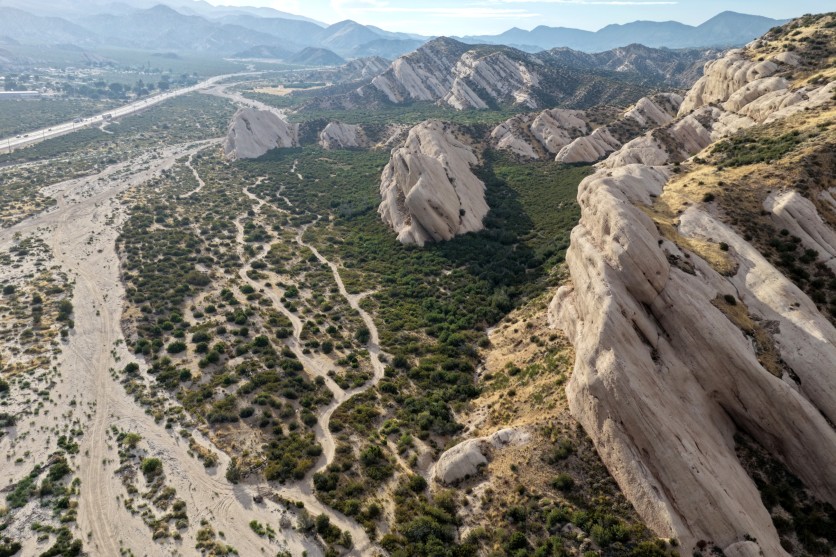 aerial view Mormon Rocks uplifted pressure San