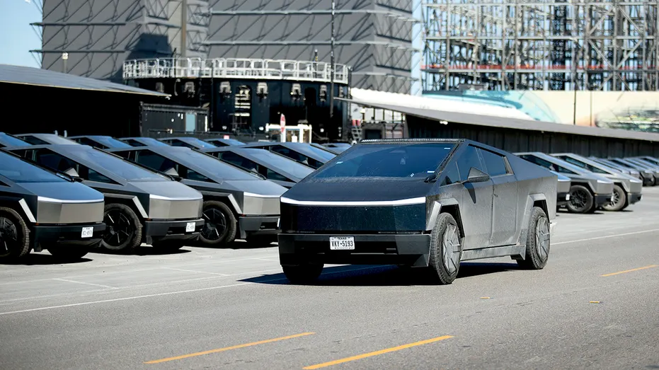 A fleet of Tesla Cybertrucks.