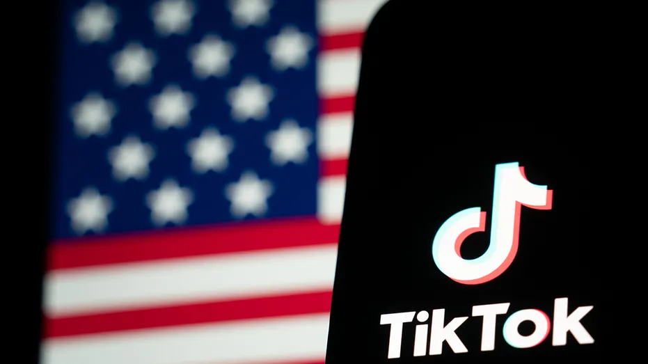 TikTok logo over American flag