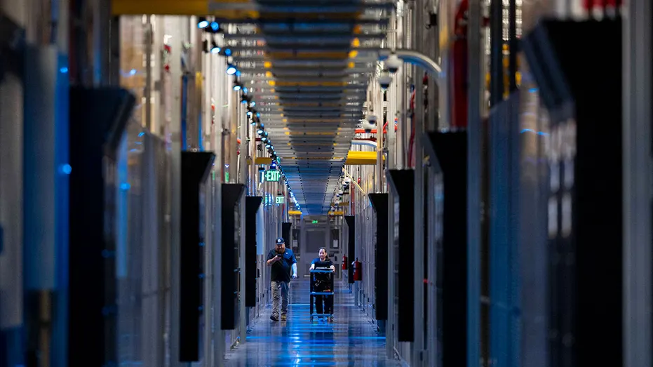ASHBURN, VA - MAY 9: People walk through the hallways at Equinix Data Center in Ashburn, Virginia, on May 9, 2024. (Amanda Andrade-Rhoades for The Washington Post via Getty Images)