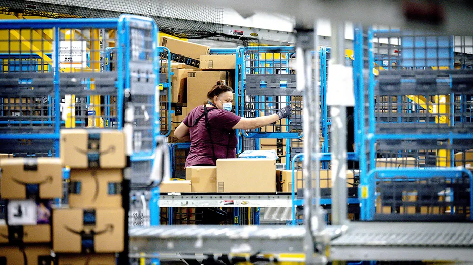 A worker at an Amazon warehouse in California.
