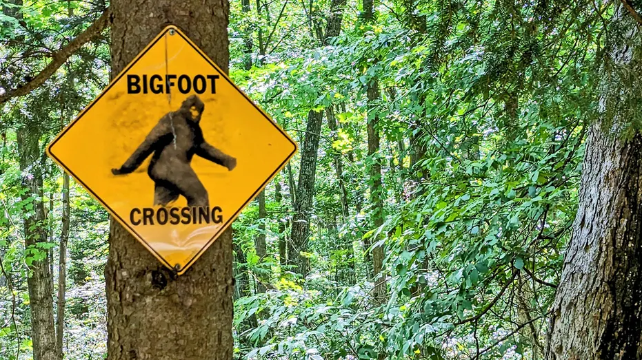 Bigfoot Sasquatch Crossing Sign in the Woods