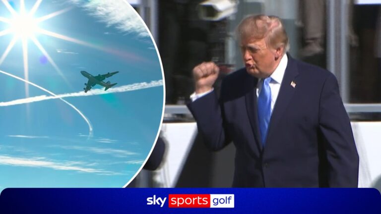 Donald Trump arrives at Medinah for the final day of the Presidents Cup!