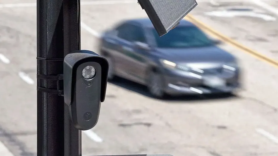 A Flock Safety automated license plate reader camera