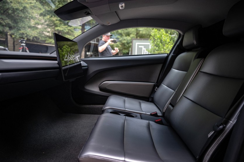 interior Tesla's Cybercab shown it's displayed downtown