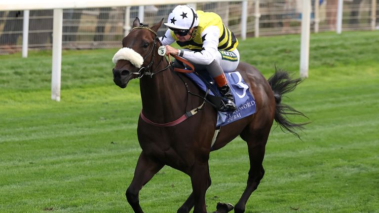 Arapaho Gold, ridden by Connor Beasley, on the way to winning the Al Basti Equiworld Dubai Gimcrack at York