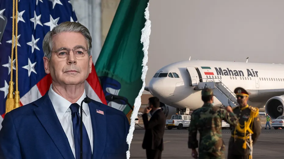 Treasury Secretary Scott Bessent and Mahan Air plane