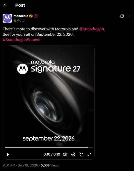 Motorola teases "more to discover" at Qualcomm's Snapdragon Summit on September 22, 2026.