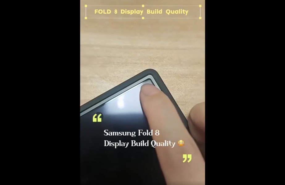 A screenshot of the top right corner of the inner screen on the Galaxy Z Fold 8 bending inward when pressed by a finger.