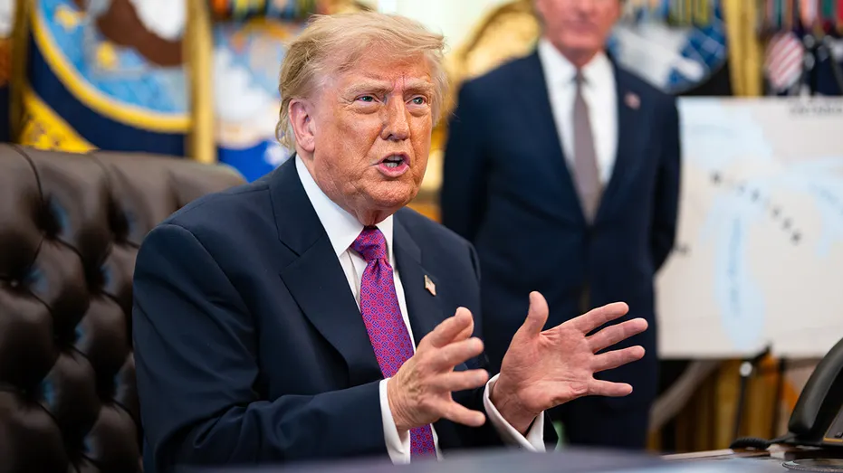 US President Donald Trump speaks to members of the media after signing an executive order in the Oval Office of the White House in Washington, DC, US, on Thursday, Aug. 27, 2026