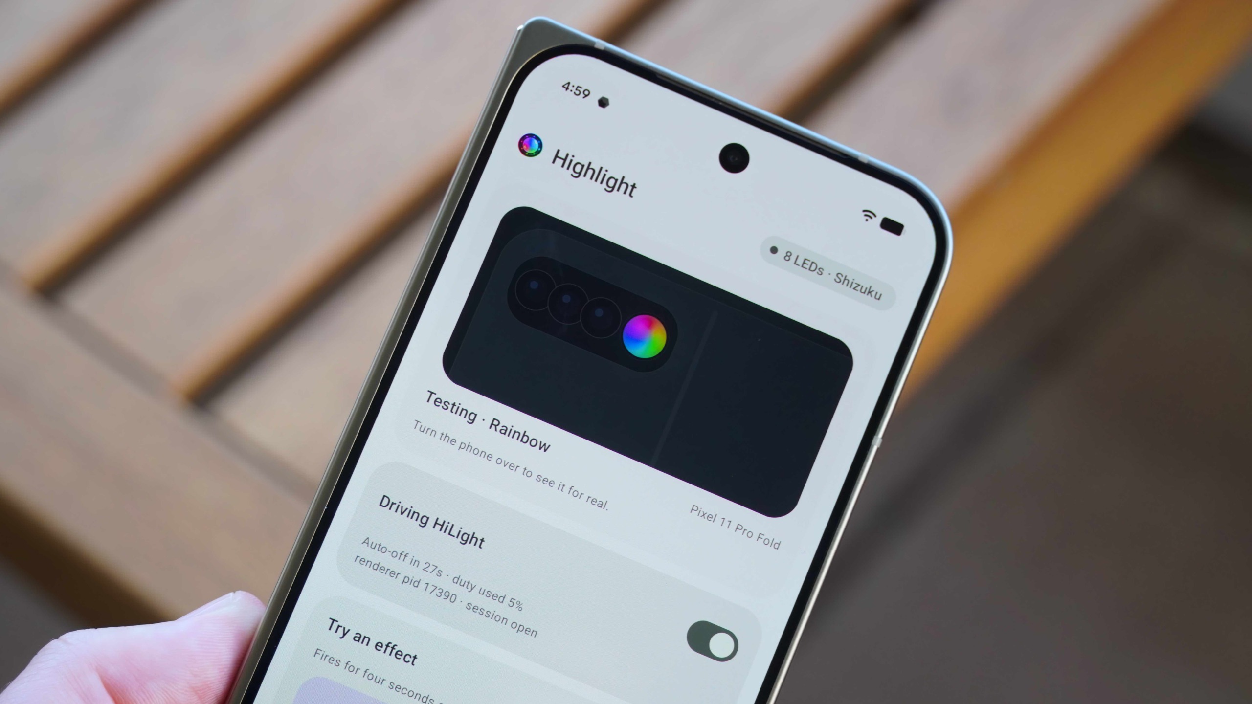 The Pixel 11 Pro Fold running an open-source HiLight Studio app.